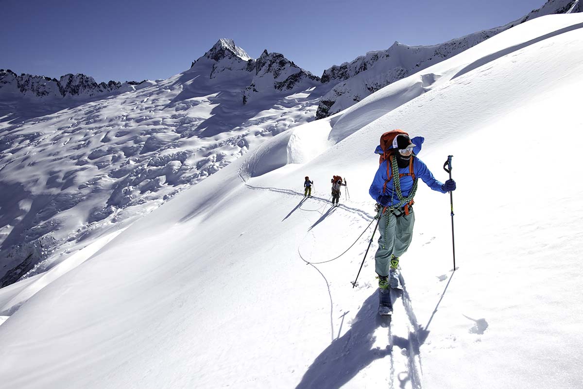 Ski mountaineering (rope team on a glacier)